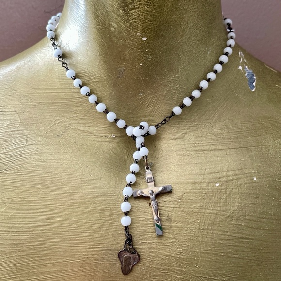 Beautiful Reworked Artisan VINTAGE ROSARY Lariat Style NECKLACE O/S - Picture 8 of 12